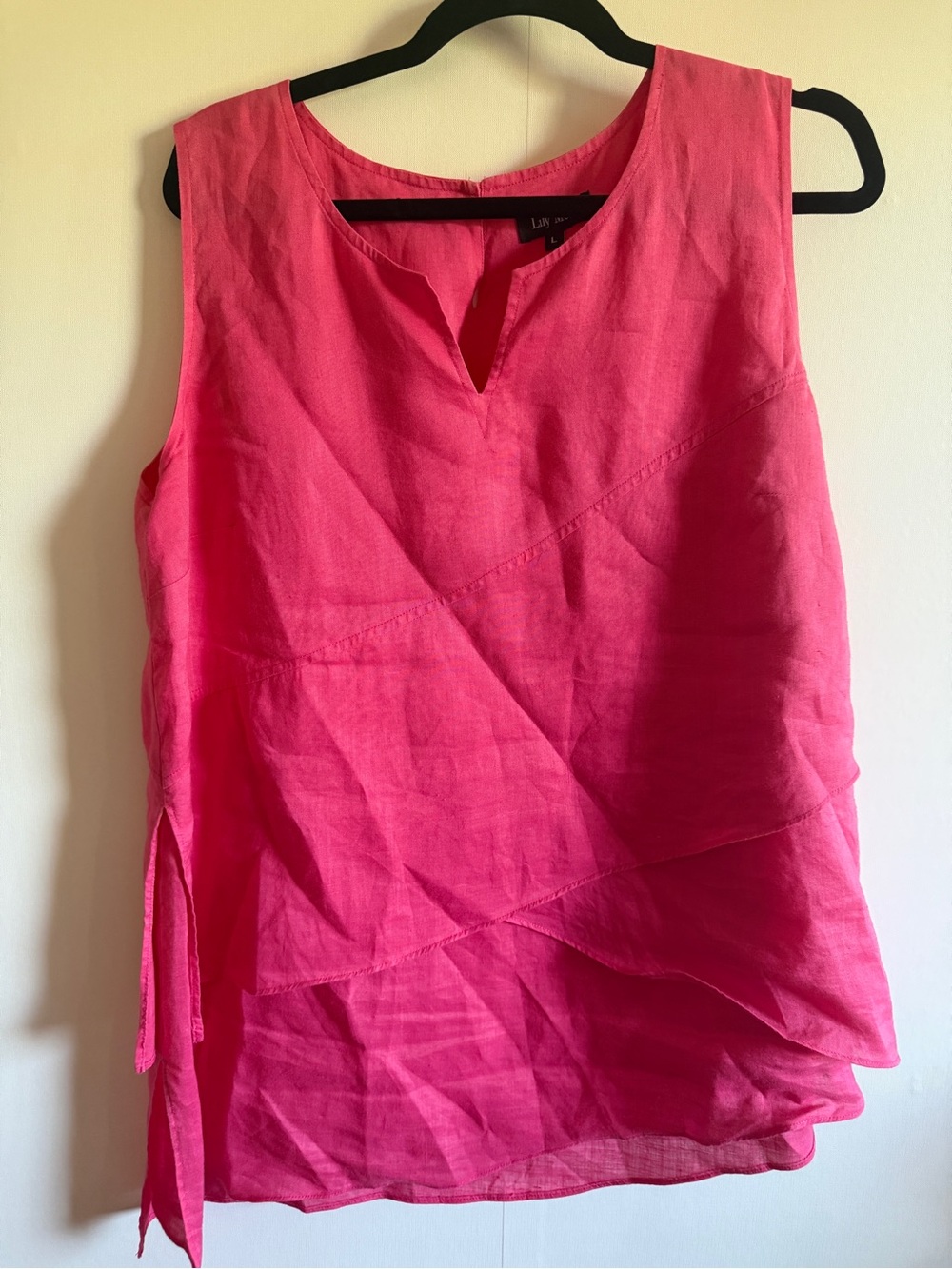 Lily Moss 100% Linen Pink Layered Tunic Tank Top Large Summer